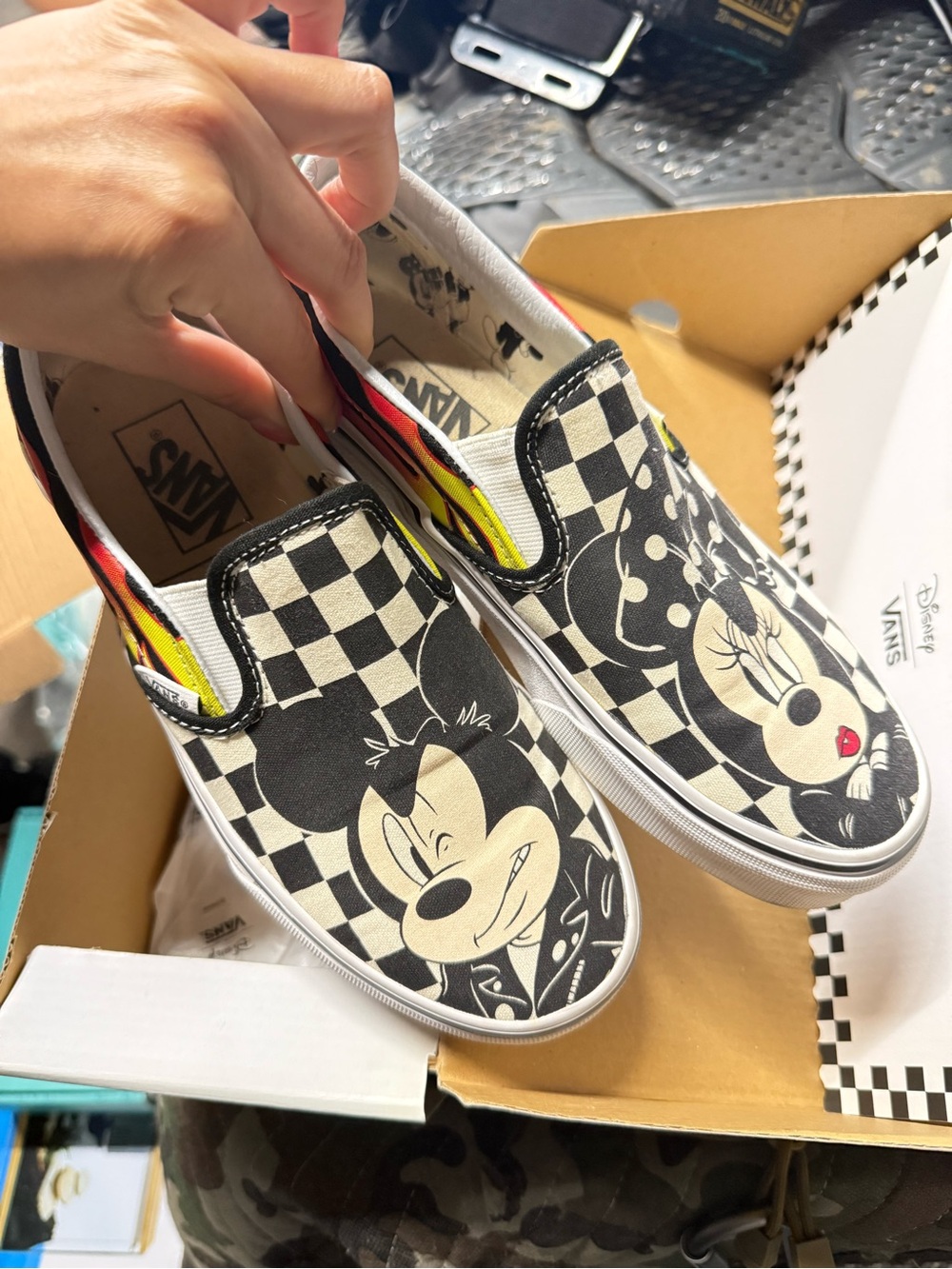 Vans Slip-On Sneakers - Black & White Mickey & Minni Mouse Checkerboard